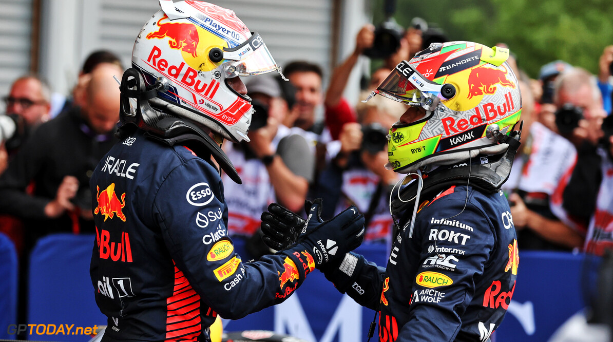 Formula One World Championship
(L to R): Race winner Max Verstappen (NLD) Red Bull Racing celebrates with second placed team mate Sergio Perez (MEX) Red Bull Racing in parc ferme.

30.07.2023. Formula 1 World Championship, Rd 13, Belgian Grand Prix, Spa Francorchamps, Belgium, Race Day.

- www.xpbimages.com, EMail: requests@xpbimages.com (C) Copyright: Moy / XPB Images
Motor Racing - Formula One World Championship - Belgian Grand Prix - Race Day - Spa Francorchamps, Belgium
XPB Images
Spa Francorchamps
Belgium

Formel1 Formel F1 Formula 1 Formula1 GP Grand Prix one Circuit d