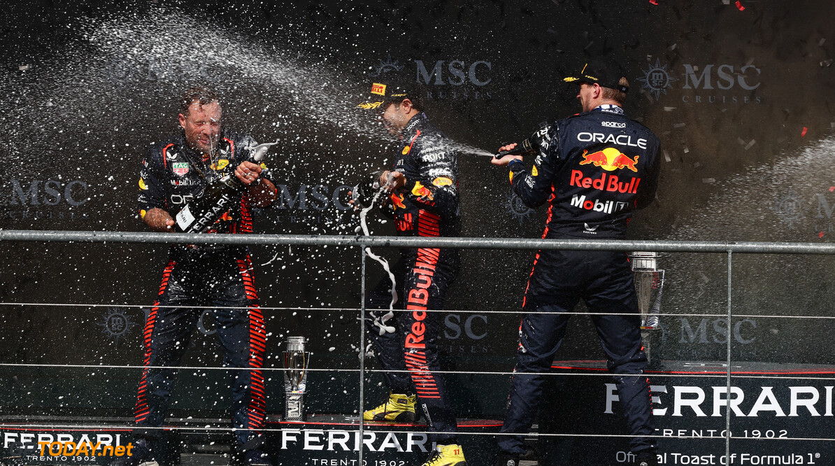 Formula One World Championship
Race winner Max Verstappen (NLD) Red Bull Racing celebrates with Sergio Perez (MEX) Red Bull Racing and Greg Reeson (GBR) Red Bull Racing Tyre Technician on the podium.

30.07.2023. Formula 1 World Championship, Rd 13, Belgian Grand Prix, Spa Francorchamps, Belgium, Race Day.

 - www.xpbimages.com, EMail: requests@xpbimages.com (C) Copyright: Coates / XPB Images
Motor Racing - Formula One World Championship - Belgian Grand Prix - Race Day - Spa Francorchamps, Belgium
XPB Images
Spa Francorchamps
Belgium

Formel1 Formel F1 Formula 1 Formula1 GP Grand Prix one Circuit d