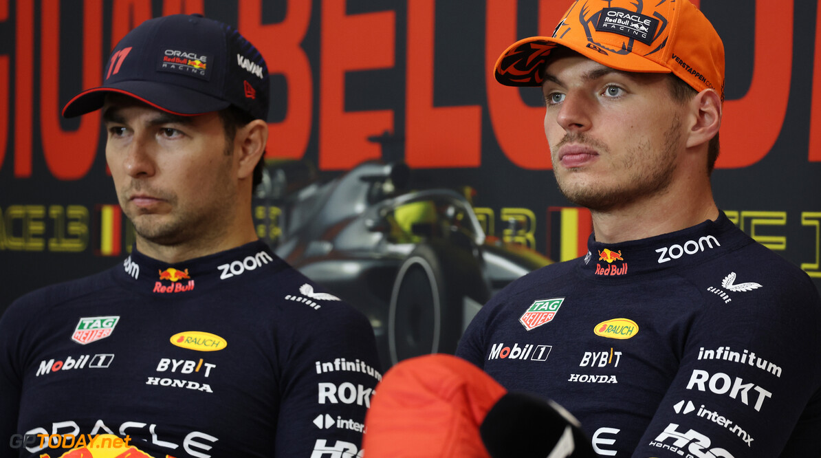 Formula One World Championship
(L to R): Sergio Perez (MEX) Red Bull Racing and Max Verstappen (NLD) Red Bull Racing in the post race FIA Press Conference.

30.07.2023. Formula 1 World Championship, Rd 13, Belgian Grand Prix, Spa Francorchamps, Belgium, Race Day.

- www.xpbimages.com, EMail: requests@xpbimages.com (C) Copyright: Bearne / XPB Images
Motor Racing - Formula One World Championship - Belgian Grand Prix - Race Day - Spa Francorchamps, Belgium
XPB Images
Spa Francorchamps
Belgium

Formel1 Formel F1 Formula 1 Formula1 GP Grand Prix one Circuit d