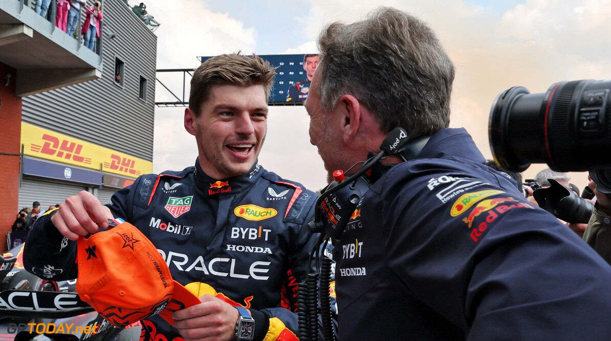 Formula One World Championship
Race winner Max Verstappen (NLD) Red Bull Racing celebrates with Christian Horner (GBR) Red Bull Racing Team Principal in parc ferme.

30.07.2023. Formula 1 World Championship, Rd 13, Belgian Grand Prix, Spa Francorchamps, Belgium, Race Day.

- www.xpbimages.com, EMail: requests@xpbimages.com (C) Copyright: Moy / XPB Images
Motor Racing - Formula One World Championship - Belgian Grand Prix - Race Day - Spa Francorchamps, Belgium
XPB Images
Spa Francorchamps
Belgium

Formel1 Formel F1 Formula 1 Formula1 GP Grand Prix one Circuit d