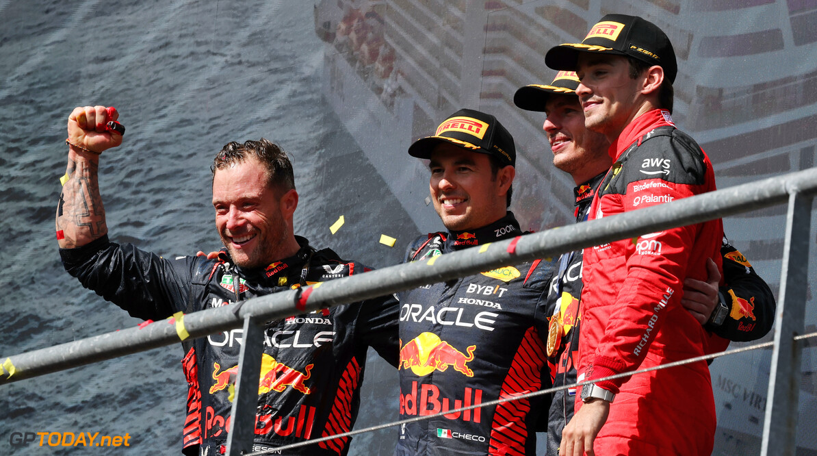 Formula One World Championship
The podium (L to R): Greg Reeson (GBR) Red Bull Racing Tyre Technician; Sergio Perez (MEX) Red Bull Racing, second; Max Verstappen (NLD) Red Bull Racing, race winner; Charles Leclerc (MON) Ferrari, third.

30.07.2023. Formula 1 World Championship, Rd 13, Belgian Grand Prix, Spa Francorchamps, Belgium, Race Day.

- www.xpbimages.com, EMail: requests@xpbimages.com (C) Copyright: Moy / XPB Images
Motor Racing - Formula One World Championship - Belgian Grand Prix - Race Day - Spa Francorchamps, Belgium
XPB Images
Spa Francorchamps
Belgium

Formel1 Formel F1 Formula 1 Formula1 GP Grand Prix one Circuit d