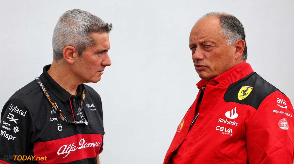 Formula One World Championship
(L to R): Xevi Pujolar (ESP) Alfa Romeo F1 Team Head of Trackside Engineering with Frederic Vasseur (FRA) Ferrari Team Principal.

25.08.2023. Formula 1 World Championship, Rd 14, Dutch Grand Prix, Zandvoort, Netherlands, Practice Day.

 - www.xpbimages.com, EMail: requests@xpbimages.com (C) Copyright: Staley / XPB Images
Motor Racing - Formula One World Championship - Dutch Grand Prix - Practice Day - Zandvoort, Netherlands
XPB Images
Zandvoort
Netherlands

Formel1 Formel F1 Formula 1 Formula1 GP Grand Prix one Circuit Z