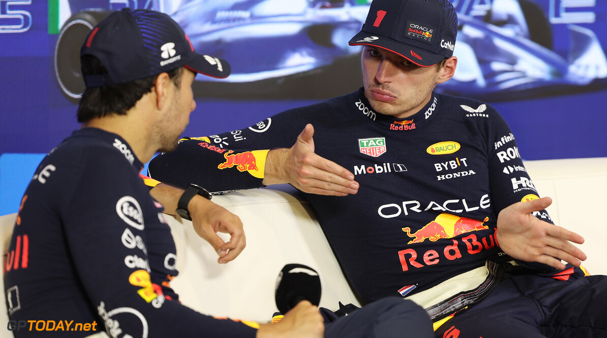 Formula One World Championship
(L to R): Sergio Perez (MEX) Red Bull Racing and Max Verstappen (NLD) Red Bull Racing, in the post race FIA Press Conference.

03.09.2023. Formula 1 World Championship, Rd 15, Italian Grand Prix, Monza, Italy, Race Day.

 - www.xpbimages.com, EMail: requests@xpbimages.com (C) Copyright: Staley / XPB Images
Motor Racing - Formula One World Championship - Italian Grand Prix - Race Day - Monza, Italy
XPB Images
Monza
Italy

Formel1 Formel F1 Formula 1 Formula1 GP Grand Prix Italy Italian