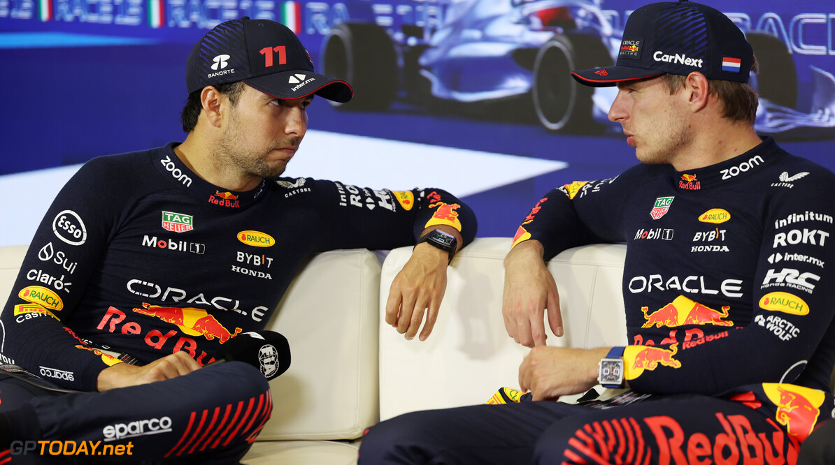 Formula One World Championship
(L to R): Sergio Perez (MEX) Red Bull Racing and Max Verstappen (NLD) Red Bull Racing, in the post race FIA Press Conference.

03.09.2023. Formula 1 World Championship, Rd 15, Italian Grand Prix, Monza, Italy, Race Day.

 - www.xpbimages.com, EMail: requests@xpbimages.com (C) Copyright: Staley / XPB Images
Motor Racing - Formula One World Championship - Italian Grand Prix - Race Day - Monza, Italy
XPB Images
Monza
Italy

Formel1 Formel F1 Formula 1 Formula1 GP Grand Prix Italy Italian