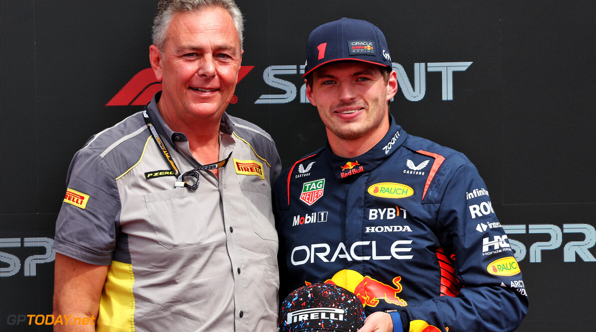 Formula One World Championship
Max Verstappen (NLD) Red Bull Racing celebrates being fastest in Sprint Shootout in parc ferme with Mario Isola (ITA) Pirelli Racing Manager.

21.10.2023. Formula 1 World Championship, Rd 19, United States Grand Prix, Austin, Texas, USA, Sprint Day.

- www.xpbimages.com, EMail: requests@xpbimages.com (C) Copyright: Batchelor / XPB Images
Motor Racing - Formula One World Championship - United States Grand Prix - Sprint Day - Austin, USA
XPB Images
Austin
USA

Formel1 Formel F1 Formula 1 Formula1 GP Grand Prix one Circuit o