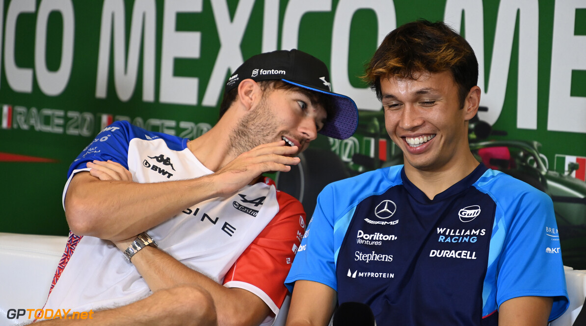 Formula One World Championship
(L to R): Pierre Gasly (FRA) Alpine F1 Team with Alexander Albon (THA) Williams Racing in the FIA Press Conference.

26.10.2023. Formula 1 World Championship, Rd 20, Mexican Grand Prix, Mexico City, Mexico, Preparation Day.

- www.xpbimages.com, EMail: requests@xpbimages.com (C) Copyright: XPB Images
Motor Racing - Formula One World Championship - Mexican Grand Prix - Preparation Day - Mexico City, Mexico
XPB Images
Mexico City
Mexico

Formel1 Formel F1 Formula 1 Formula1 GP Grand Prix Thursday Octo