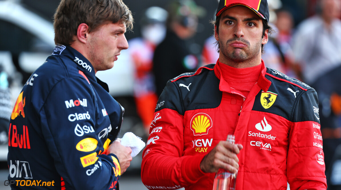 Formula One World Championship
(L to R): Max Verstappen (NLD) Red Bull Racing in qualifying parc ferme with Carlos Sainz Jr (ESP) Ferrari.

28.10.2023. Formula 1 World Championship, Rd 20, Mexican Grand Prix, Mexico City, Mexico, Qualifying Day.

 - www.xpbimages.com, EMail: requests@xpbimages.com (C) Copyright: Coates / XPB Images
Motor Racing - Formula One World Championship - Mexican Grand Prix - Qualifying Day - Mexico City, Mexico
XPB Images
Mexico City
Mexico

Formel1 Formel F1 Formula 1 Formula1 GP Grand Prix October Mexic