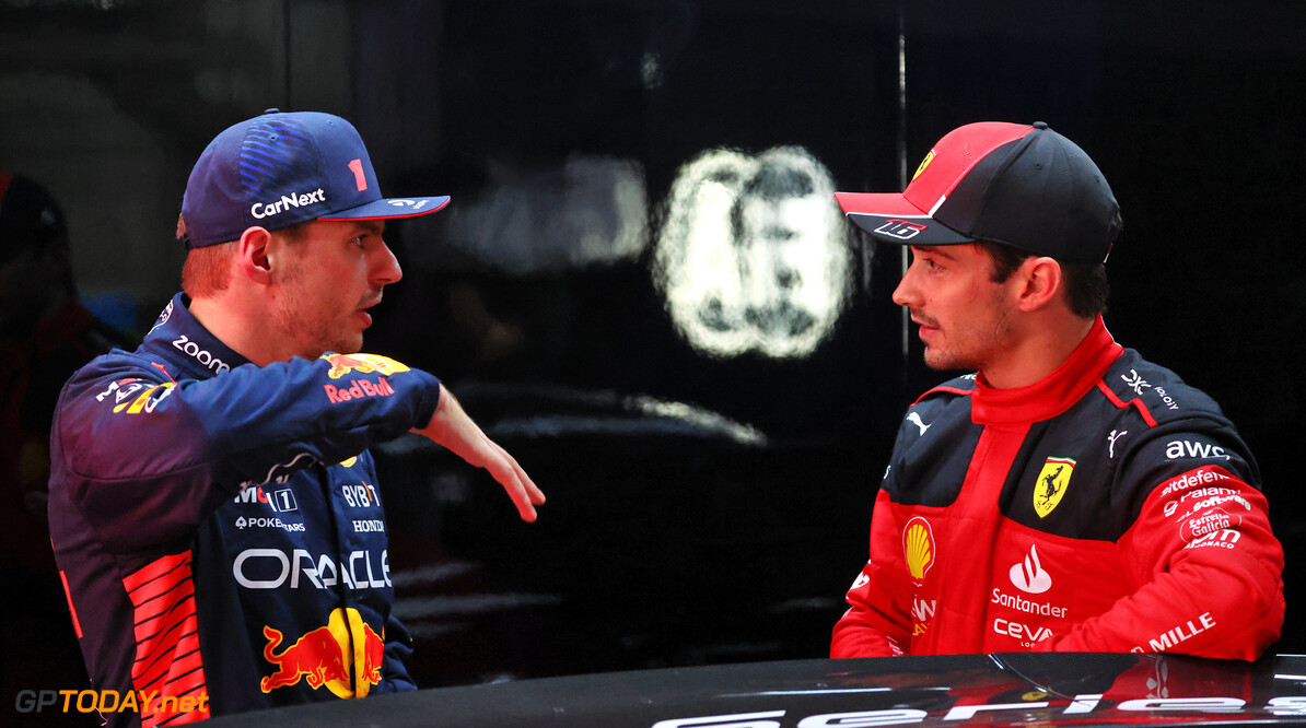 Formula One World Championship
(L to R): Max Verstappen (NLD) Red Bull Racing with Charles Leclerc (MON) Ferrari in qualifying parc ferme.

03.11.2023. Formula 1 World Championship, Rd 21, Brazilian Grand Prix, Sao Paulo, Brazil, Qualifying Day.

- www.xpbimages.com, EMail: requests@xpbimages.com (C) Copyright: Batchelor / XPB Images
Motor Racing - Formula One World Championship - Brazilian Grand Prix - Qualifying Day - Sao Paulo, Brazil
XPB Images
Sao Paulo
Brazil

Formel1 Formel F1 Formula 1 Formula1 GP Grand Prix one November
