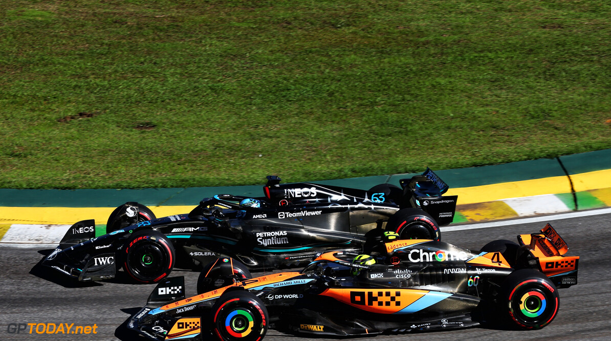 Formula One World Championship
Lando Norris (GBR) McLaren MCL60 and George Russell (GBR) Mercedes AMG F1 W14 battle for position.

04.11.2023. Formula 1 World Championship, Rd 21, Brazilian Grand Prix, Sao Paulo, Brazil, Sprint Day.

- www.xpbimages.com, EMail: requests@xpbimages.com (C) Copyright: Batchelor / XPB Images
Motor Racing - Formula One World Championship - Brazilian Grand Prix - Sprint Day - Sao Paulo, Brazil
XPB Images
Sao Paulo
Brazil

Formel1 Formel F1 Formula 1 Formula1 GP Grand Prix one November