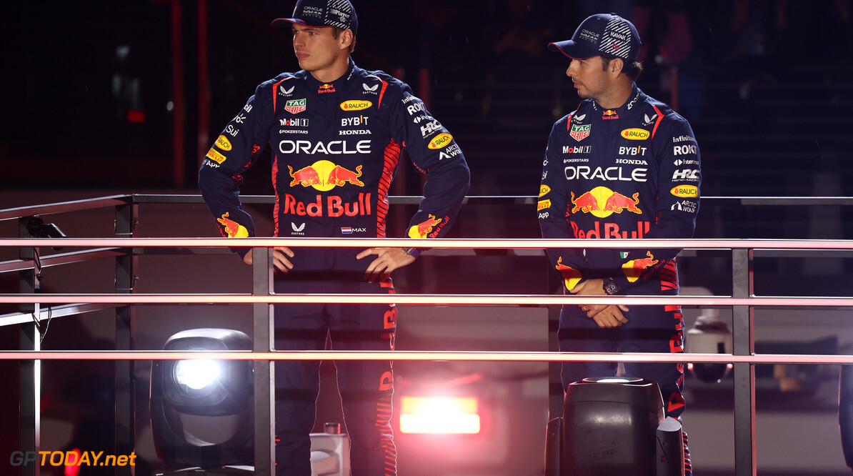 Formula One World Championship
(L to R): Max Verstappen (NLD) Red Bull Racing and Sergio Perez (MEX) Red Bull Racing - Opening Ceremony.

15.11.2023. Formula 1 World Championship, Rd 22, Las Vegas Grand Prix, Las Vegas, Nevada, USA, Preparation Day.

- www.xpbimages.com, EMail: requests@xpbimages.com (C) Copyright: Batchelor / XPB Images
Motor Racing - Formula One World Championship - Las Vegas Grand Prix - Preparation Day - Las Vegas, Nevada, USA
XPB Images
Las Vegas
USA

Formel1 Formel F1 Formula 1 Formula1 GP Grand Prix one Las Vegas