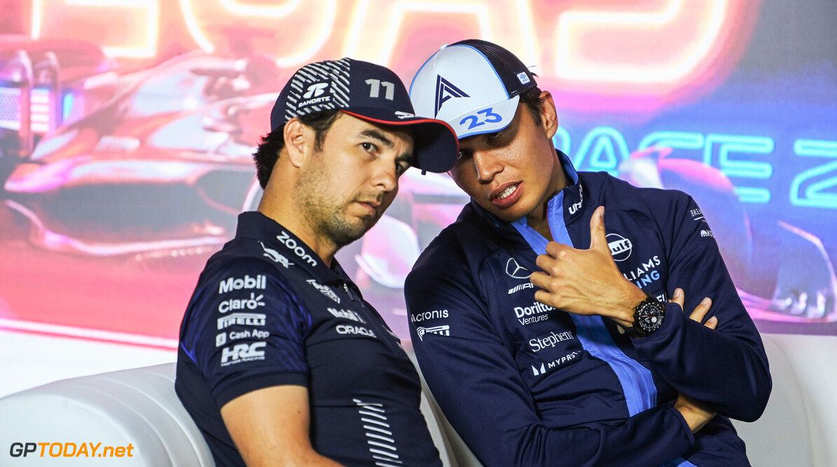 Formula One World Championship
(L to R): Sergio Perez (MEX) Red Bull Racing and Alexander Albon (THA) Williams Racing in the FIA Press Conference.

15.11.2023. Formula 1 World Championship, Rd 22, Las Vegas Grand Prix, Las Vegas, Nevada, USA, Preparation Day.

- www.xpbimages.com, EMail: requests@xpbimages.com (C) Copyright: XPB Images
Motor Racing - Formula One World Championship - Las Vegas Grand Prix - Preparation Day - Las Vegas, Nevada, USA
XPB Images
Las Vegas
USA

Formel1 Formel F1 Formula 1 Formula1 GP Grand Prix one Las Vegas