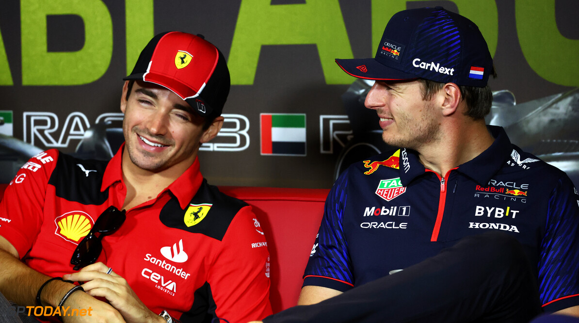 Formula One World Championship
(L to R): Charles Leclerc (MON) Ferrari and Max Verstappen (NLD) Red Bull Racing in the FIA Press Conference.

23.11.2023. Formula 1 World Championship, Rd 23, Abu Dhabi Grand Prix, Yas Marina Circuit, Abu Dhabi, Preparation Day.

- www.xpbimages.com, EMail: requests@xpbimages.com (C) Copyright: Batchelor / XPB Images
Motor Racing - Formula One World Championship - Abu Dhabi Grand Prix - Preparation Day - Abu Dhabi, UAE
XPB Images
Abu Dhabi
Abu Dhabi

Formel1 Formel F1 Formula 1 Formula1 GP Grand Prix one Thursday