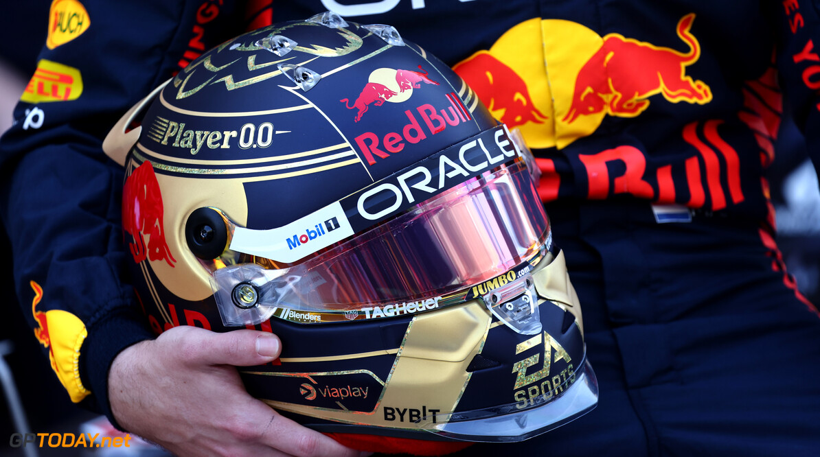 Formula One World Championship
The helmet of Max Verstappen (NLD) Red Bull Racing at a team photograph.

26.11.2023. Formula 1 World Championship, Rd 23, Abu Dhabi Grand Prix, Yas Marina Circuit, Abu Dhabi, Race Day.

- www.xpbimages.com, EMail: requests@xpbimages.com (C) Copyright: Batchelor / XPB Images
Motor Racing - Formula One World Championship - Abu Dhabi Grand Prix - Race Day - Abu Dhabi, UAE
XPB Images
Abu Dhabi
Abu Dhabi

Formel1 Formel F1 Formula 1 Formula1 GP Grand Prix one Abu Dhabi