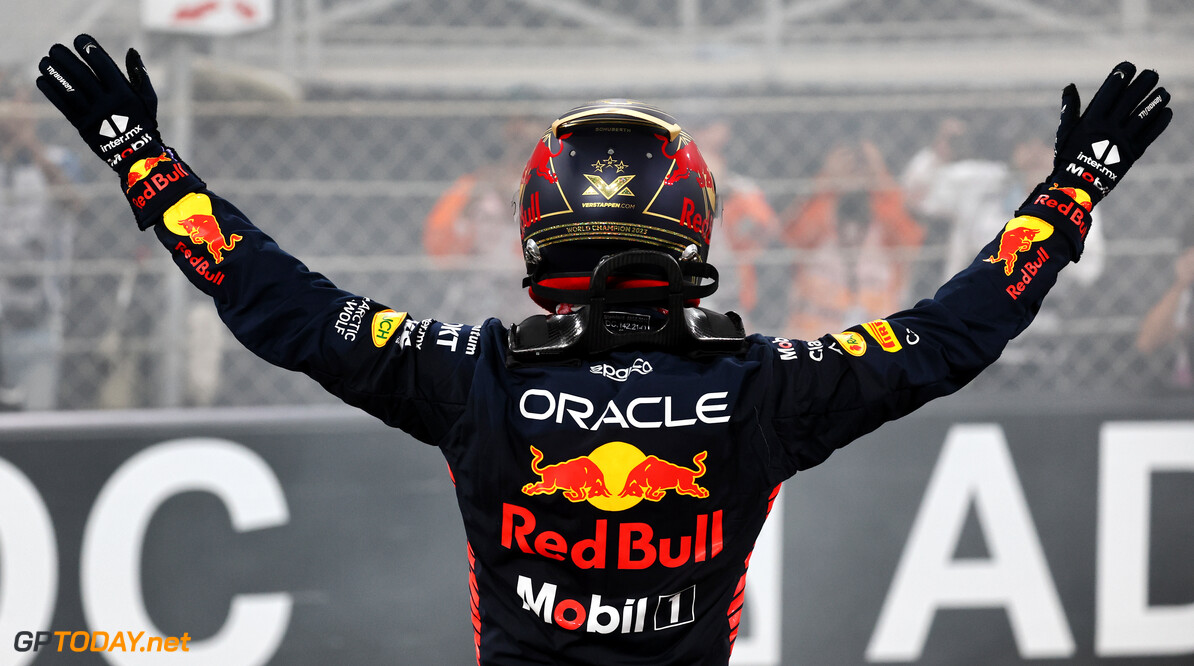 Formula One World Championship
Race winner Max Verstappen (NLD) Red Bull Racing celebrates at the end of the race in parc ferme.

26.11.2023. Formula 1 World Championship, Rd 23, Abu Dhabi Grand Prix, Yas Marina Circuit, Abu Dhabi, Race Day.

- www.xpbimages.com, EMail: requests@xpbimages.com (C) Copyright: Batchelor / XPB Images
Motor Racing - Formula One World Championship - Abu Dhabi Grand Prix - Race Day - Abu Dhabi, UAE
XPB Images
Abu Dhabi
Abu Dhabi

Formel1 Formel F1 Formula 1 Formula1 GP Grand Prix one Abu Dhabi