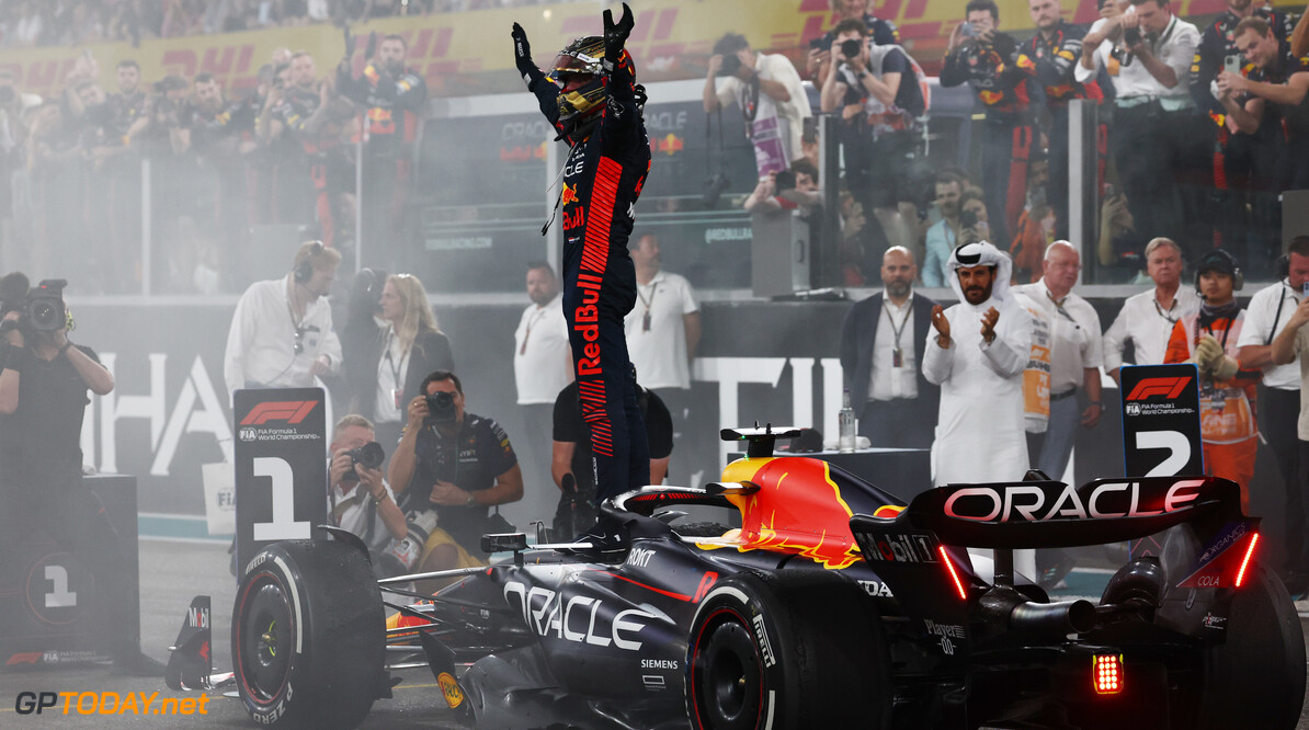 Formula One World Championship
Race winner Max Verstappen (NLD) Red Bull Racing RB19 celebrates in parc ferme.

26.11.2023. Formula 1 World Championship, Rd 23, Abu Dhabi Grand Prix, Yas Marina Circuit, Abu Dhabi, Race Day.

 - www.xpbimages.com, EMail: requests@xpbimages.com (C) Copyright: Coates / XPB Images
Motor Racing - Formula One World Championship - Abu Dhabi Grand Prix - Race Day - Abu Dhabi, UAE
XPB Images
Abu Dhabi
Abu Dhabi

Formel1 Formel F1 Formula 1 Formula1 GP Grand Prix one Abu Dhabi