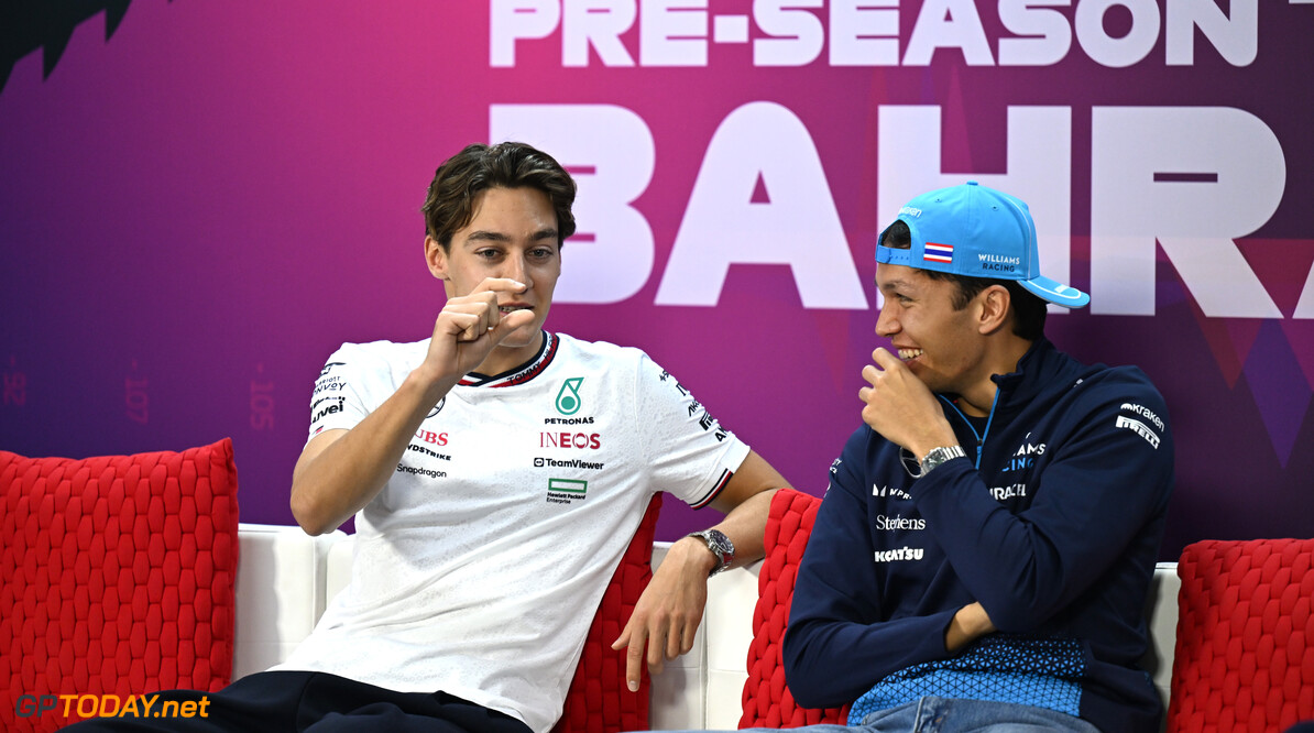 Formula One World Championship
(L to R): George Russell (GBR) Mercedes AMG F1 and Alexander Albon (THA) Williams Racing in the FIA Press Conference.

22.02.2024. Formula 1 Testing, Sakhir, Bahrain, Day Two.

- www.xpbimages.com, EMail: requests@xpbimages.com (C) Copyright: XPB Images
Motor Racing - Formula One Testing - Day Two - Sakhir, Bahrain
xpbimages.com
Sakhir
Bahrain

Formel1 Formel F1 Formula 1 Formula1 Test Testing one Bahrain In