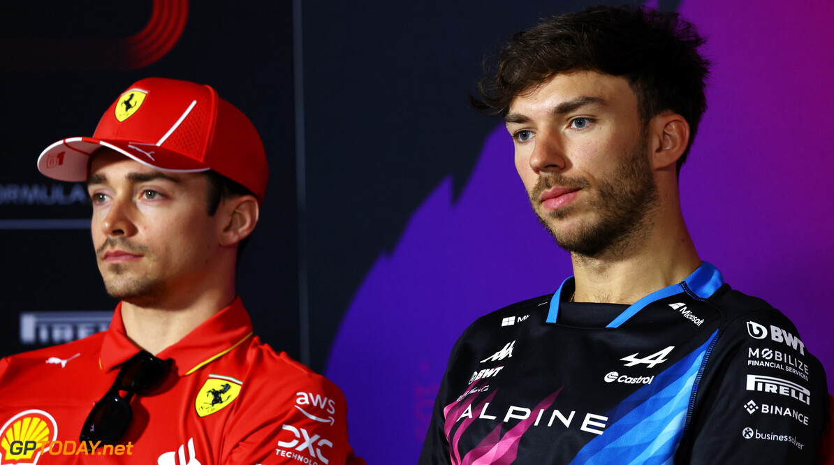 Formula One World Championship
(L to R): Charles Leclerc (MON) Ferrari and Pierre Gasly (FRA) Alpine F1 Team in the FIA Press Conference.

23.02.2024. Formula 1 Testing, Sakhir, Bahrain, Day Three.

- www.xpbimages.com, EMail: requests@xpbimages.com (C) Copyright: Charniaux / XPB Images
Motor Racing - Formula One Testing - Day Three - Sakhir, Bahrain
xpbimages.com
Sakhir
Bahrain

Formel1 Formel F1 Formula 1 Formula1 Test Testing one Bahrain In