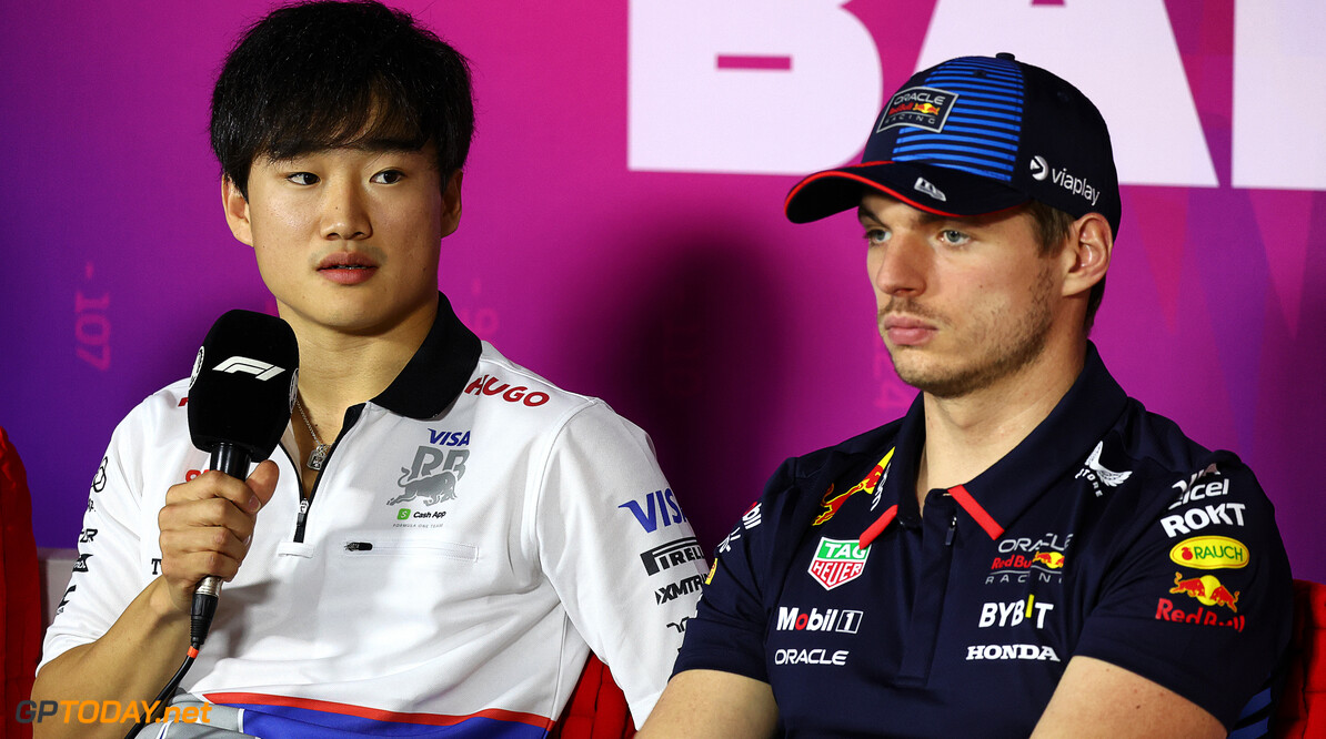 Formula One World Championship
(L to R): Yuki Tsunoda (JPN) RB and Max Verstappen (NLD) Red Bull Racing in the FIA Press Conference.

23.02.2024. Formula 1 Testing, Sakhir, Bahrain, Day Three.

- www.xpbimages.com, EMail: requests@xpbimages.com (C) Copyright: Charniaux / XPB Images
Motor Racing - Formula One Testing - Day Three - Sakhir, Bahrain
xpbimages.com
Sakhir
Bahrain

Formel1 Formel F1 Formula 1 Formula1 Test Testing one Bahrain In