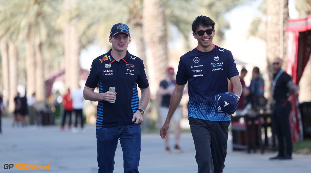Formula One World Championship
(L to R): Max Verstappen (NLD) Red Bull Racing with Alexander Albon (THA) Williams Racing.

28.02.2024. Formula 1 World Championship, Rd 1, Bahrain Grand Prix, Sakhir, Bahrain, Preparation Day.

 - www.xpbimages.com, EMail: requests@xpbimages.com (C) Copyright: Staley / XPB Images
Motor Racing - Formula One World Championship - Bahrain Grand Prix - Preparation Day - Sakhir, Bahrain
xpbimages.com
Sakhir
Bahrain

Formel1 Formel F1 Formula 1 Formula1 GP Grand Prix one Wednesday