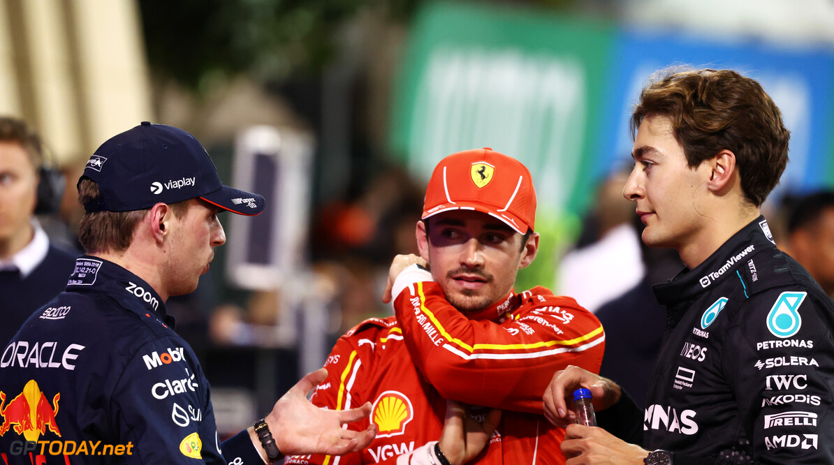 Formula One World Championship
(L to R): pole sitter Max Verstappen (NLD) Red Bull Racing with Charles Leclerc (MON) Ferrari and George Russell (GBR) Mercedes AMG F1 in qualifying parc ferme.

01.03.2024. Formula 1 World Championship, Rd 1, Bahrain Grand Prix, Sakhir, Bahrain, Qualifying Day.

- www.xpbimages.com, EMail: requests@xpbimages.com (C) Copyright: Charniaux / XPB Images
Motor Racing - Formula One World Championship - Bahrain Grand Prix - Qualifying Day - Sakhir, Bahrain
xpbimages.com
Sakhir
Bahrain

Formel1 Formel F1 Formula 1 Formula1 GP Grand Prix one Bahrain I