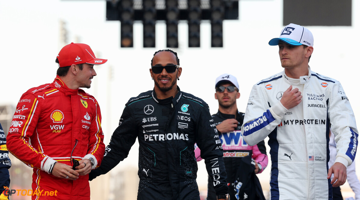 Formula One World Championship
(L to R): Charles Leclerc (MON) Ferrari with Lewis Hamilton (GBR) Mercedes AMG F1 and Logan Sargeant (USA) Williams Racing.

02.03.2024. Formula 1 World Championship, Rd 1, Bahrain Grand Prix, Sakhir, Bahrain, Race Day.

 - www.xpbimages.com, EMail: requests@xpbimages.com (C) Copyright: Staley / XPB Images
Motor Racing - Formula One World Championship - Bahrain Grand Prix - Race Day - Sakhir, Bahrain
xpbimages.com
Sakhir
Bahrain

Formel1 Formel F1 Formula 1 Formula1 GP Grand Prix one Bahrain I