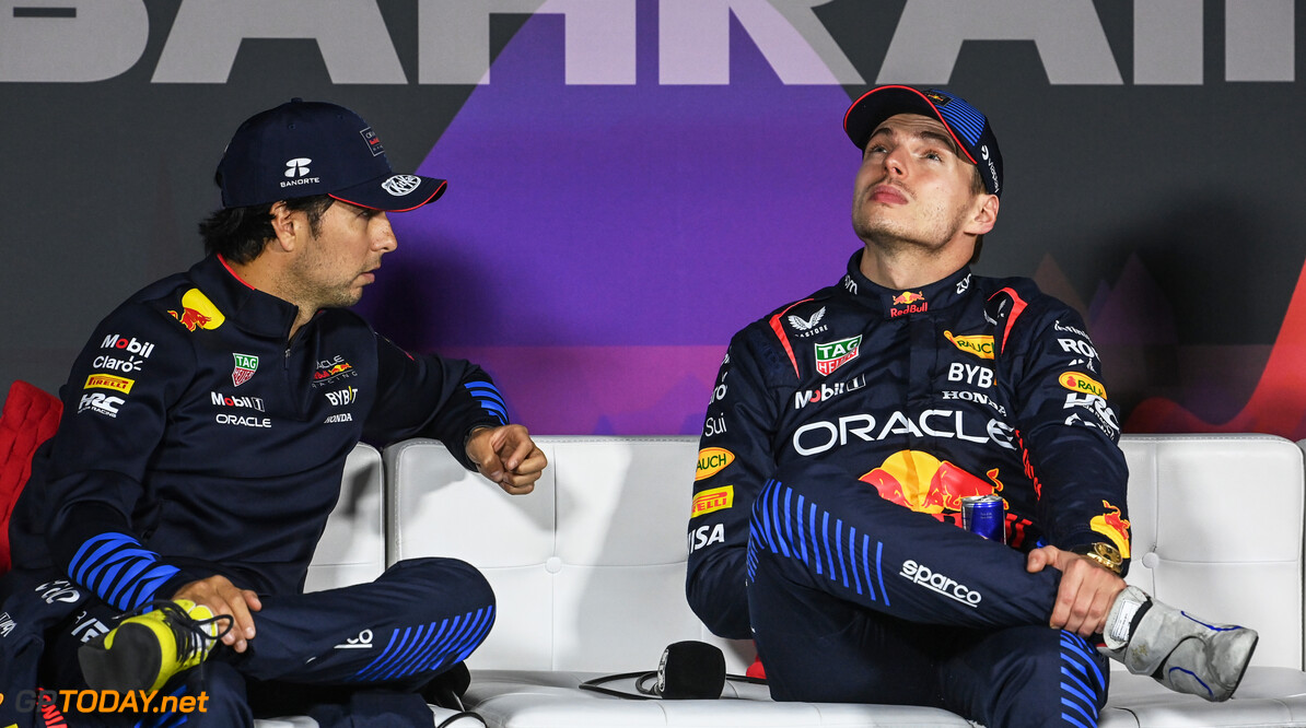 Formula One World Championship
(L to R): Sergio Perez (MEX) Red Bull Racing and Max Verstappen (NLD) Red Bull Racing in the post race FIA Press Conference.

02.03.2024. Formula 1 World Championship, Rd 1, Bahrain Grand Prix, Sakhir, Bahrain, Race Day.

- www.xpbimages.com, EMail: requests@xpbimages.com (C) Copyright: XPB Images
Motor Racing - Formula One World Championship - Bahrain Grand Prix - Race Day - Sakhir, Bahrain
xpbimages.com
Sakhir
Bahrain

Formel1 Formel F1 Formula 1 Formula1 GP Grand Prix one Bahrain I