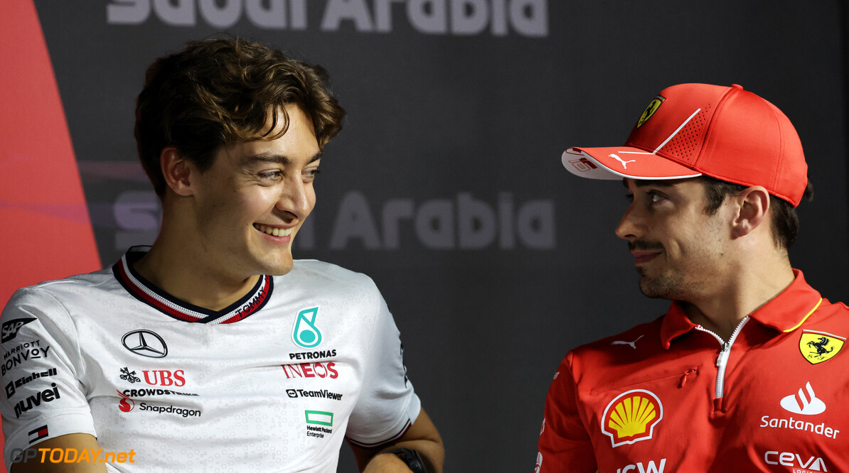 Formula One World Championship
(L to R): George Russell (GBR) Mercedes AMG F1 and Charles Leclerc (MON) Ferrari in the FIA Press Conference.

06.03.2024. Formula 1 World Championship, Rd 2, Saudi Arabian Grand Prix, Jeddah, Saudi Arabia, Preparation Day.

- www.xpbimages.com, EMail: requests@xpbimages.com (C) Copyright: Bearne / XPB Images
Motor Racing - Formula One World Championship - Saudi Arabian Grand Prix - Preparation Day - Jeddah, Saudi Arabia
XPB Images
Jeddah
Saudi Arabia

Formel1 Formel F1 Formula 1 Formula1 GP Grand Prix one Jeddah Co