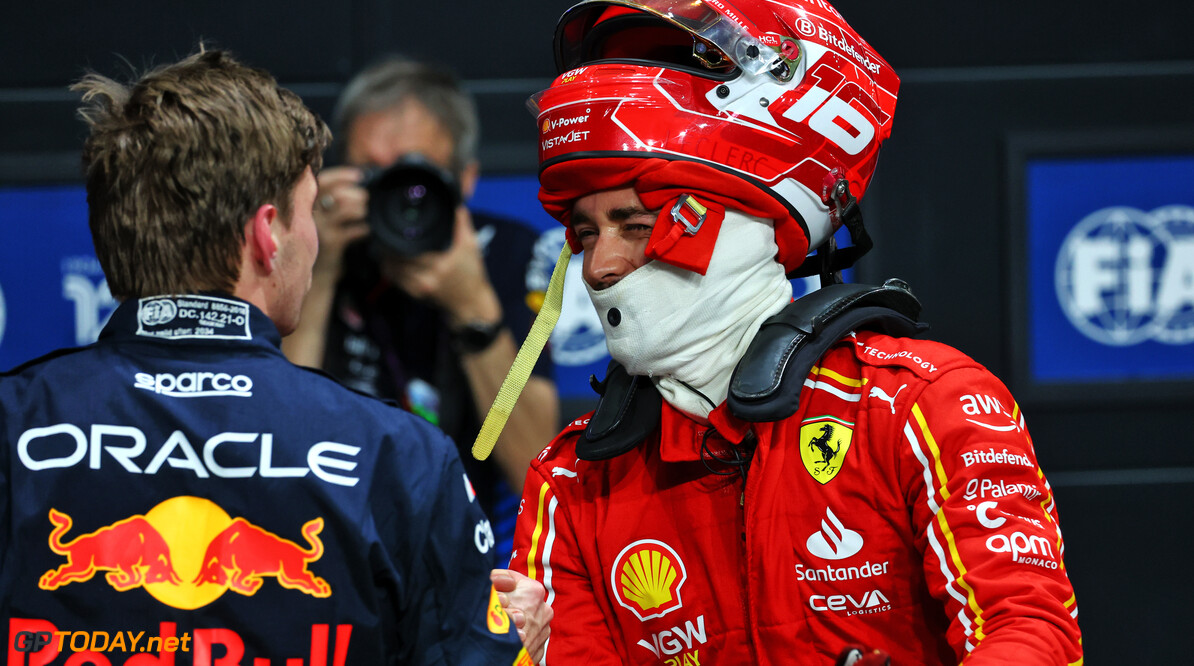 Formula One World Championship
(L to R): Max Verstappen (NLD) Red Bull Racing with Charles Leclerc (MON) Ferrari in qualifying parc ferme.

08.03.2024. Formula 1 World Championship, Rd 2, Saudi Arabian Grand Prix, Jeddah, Saudi Arabia, Qualifying Day.

- www.xpbimages.com, EMail: requests@xpbimages.com (C) Copyright: Batchelor / XPB Images
Motor Racing - Formula One World Championship - Saudi Arabian Grand Prix - Qualifying Day - Jeddah, Saudi Arabia
XPB Images
Jeddah
Saudi Arabia

Formel1 Formel F1 Formula 1 Formula1 GP Grand Prix one Jeddah Co