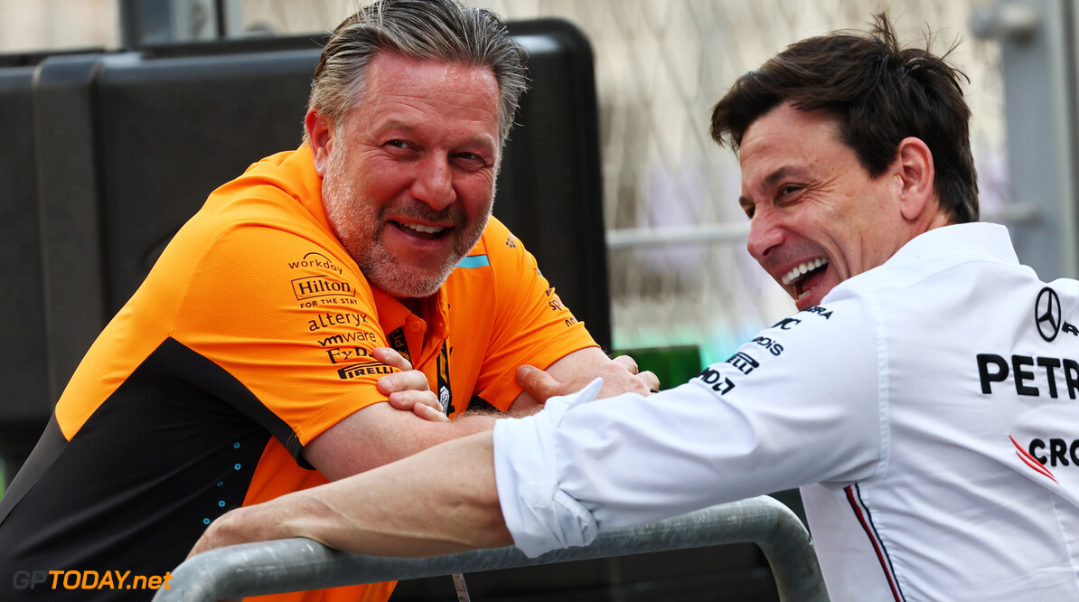 Formula One World Championship
(L to R): Zak Brown (USA) McLaren Executive Director with Toto Wolff (GER) Mercedes AMG F1 Shareholder and Executive Director.

08.03.2024. Formula 1 World Championship, Rd 2, Saudi Arabian Grand Prix, Jeddah, Saudi Arabia, Qualifying Day.

- www.xpbimages.com, EMail: requests@xpbimages.com (C) Copyright: Batchelor / XPB Images
Motor Racing - Formula One World Championship - Saudi Arabian Grand Prix - Qualifying Day - Jeddah, Saudi Arabia
XPB Images
Jeddah
Saudi Arabia

Formel1 Formel F1 Formula 1 Formula1 GP Grand Prix one Jeddah Co