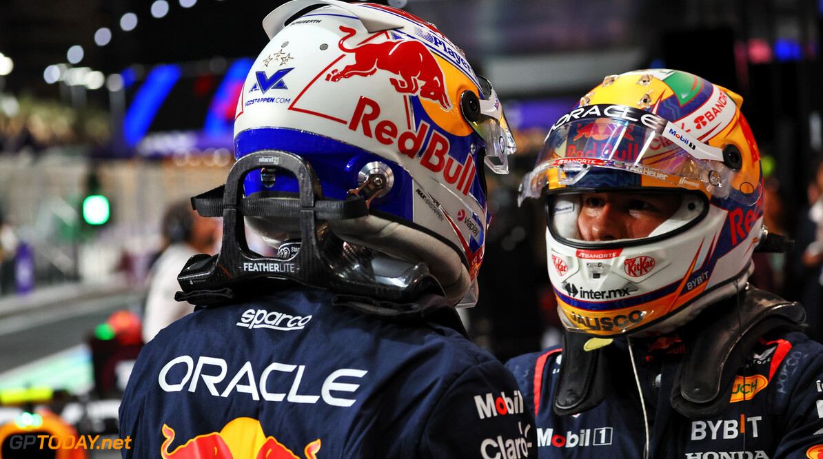 Formula One World Championship
(L to R): pole sitter Max Verstappen (NLD) Red Bull Racing in qualifying parc ferme with team mate Sergio Perez (MEX) Red Bull Racing.

08.03.2024. Formula 1 World Championship, Rd 2, Saudi Arabian Grand Prix, Jeddah, Saudi Arabia, Qualifying Day.

- www.xpbimages.com, EMail: requests@xpbimages.com (C) Copyright: Charniaux / XPB Images
Motor Racing - Formula One World Championship - Saudi Arabian Grand Prix - Qualifying Day - Jeddah, Saudi Arabia
XPB Images
Jeddah
Saudi Arabia

Formel1 Formel F1 Formula 1 Formula1 GP Grand Prix one Jeddah Co