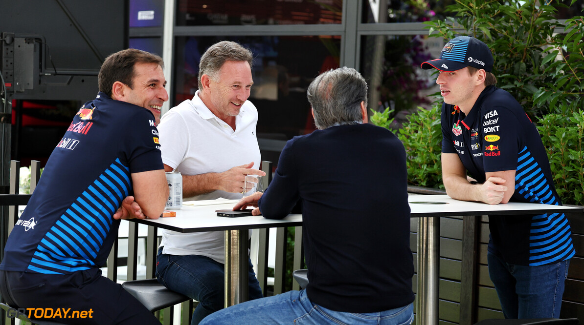 Formula One World Championship
(L to R): Pierre Wache (FRA) Red Bull Racing Technical Director with Christian Horner (GBR) Red Bull Racing Team Principal; Raymond Vermeulen (NLD) Driver Manager; and Max Verstappen (NLD) Red Bull Racing.

21.03.2024. Formula 1 World Championship, Rd 3, Australian Grand Prix, Albert Park, Melbourne, Australia, Preparation Day.

- www.xpbimages.com, EMail: requests@xpbimages.com (C) Copyright: Moy / XPB Images
Motor Racing - Formula One World Championship - Australian Grand Prix - Preparation Day - Melbourne, Australia
xpbimages.com
Melbourne
Australia

Formel1 Formel F1 Formula 1 Formula1 GP Grand Prix one March Aus