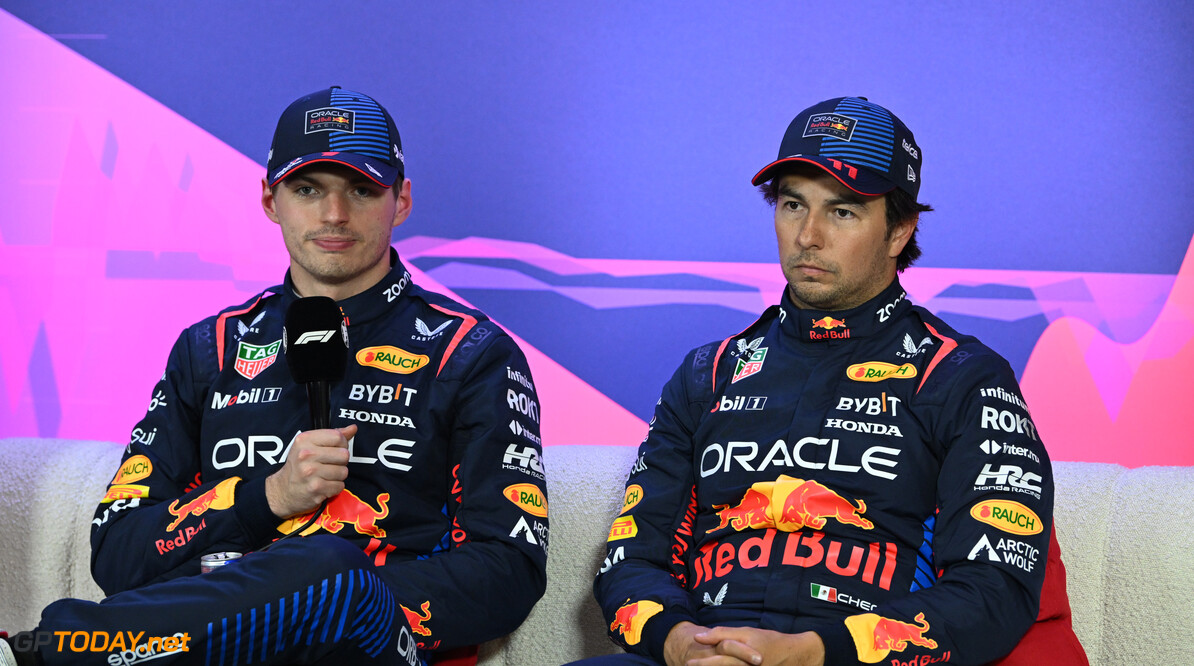 Formula One World Championship
(L to R): Max Verstappen (NLD) Red Bull Racing; and Sergio Perez (MEX) Red Bull Racing, in the post qualifying FIA Press Conference.

23.03.2024. Formula 1 World Championship, Rd 3, Australian Grand Prix, Albert Park, Melbourne, Australia, Qualifying Day.

- www.xpbimages.com, EMail: requests@xpbimages.com (C) Copyright: XPB Images
Motor Racing - Formula One World Championship - Australian Grand Prix - Qualifying Day - Melbourne, Australia
xpbimages.com
Melbourne
Australia

Formel1 Formel F1 Formula 1 Formula1 GP Grand Prix one March Aus