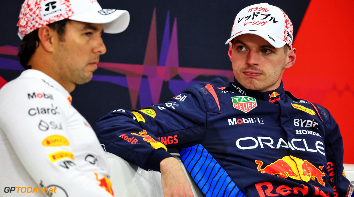 Formula One World Championship
(L to R): Sergio Perez (MEX) Red Bull Racing and team mate Max Verstappen (NLD) Red Bull Racing in the post qualifying FIA Press Conference.

06.04.2024. Formula 1 World Championship, Rd 4, Japanese Grand Prix, Suzuka, Japan, Qualifying Day.

- www.xpbimages.com, EMail: requests@xpbimages.com (C) Copyright: Batchelor / XPB Images
Motor Racing - Formula One World Championship - Japanese Grand Prix - Qualifying Day - Suzuka, Japan
XPB Images
Suzuka
Japan

Formel1 Formel F1 Formula 1 Formula1 GP Grand Prix one Suzuka Ci