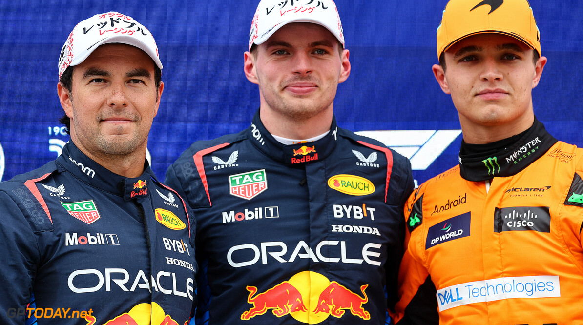 Formula One World Championship
Qualifying top three in parc ferme (L to R): Sergio Perez (MEX) Red Bull Racing, second; Max Verstappen (NLD) Red Bull Racing, pole position; Lando Norris (GBR) McLaren, third.

06.04.2024. Formula 1 World Championship, Rd 4, Japanese Grand Prix, Suzuka, Japan, Qualifying Day.

- www.xpbimages.com, EMail: requests@xpbimages.com (C) Copyright: Batchelor / XPB Images
Motor Racing - Formula One World Championship - Japanese Grand Prix - Qualifying Day - Suzuka, Japan
XPB Images
Suzuka
Japan

Formel1 Formel F1 Formula 1 Formula1 GP Grand Prix one Suzuka Ci