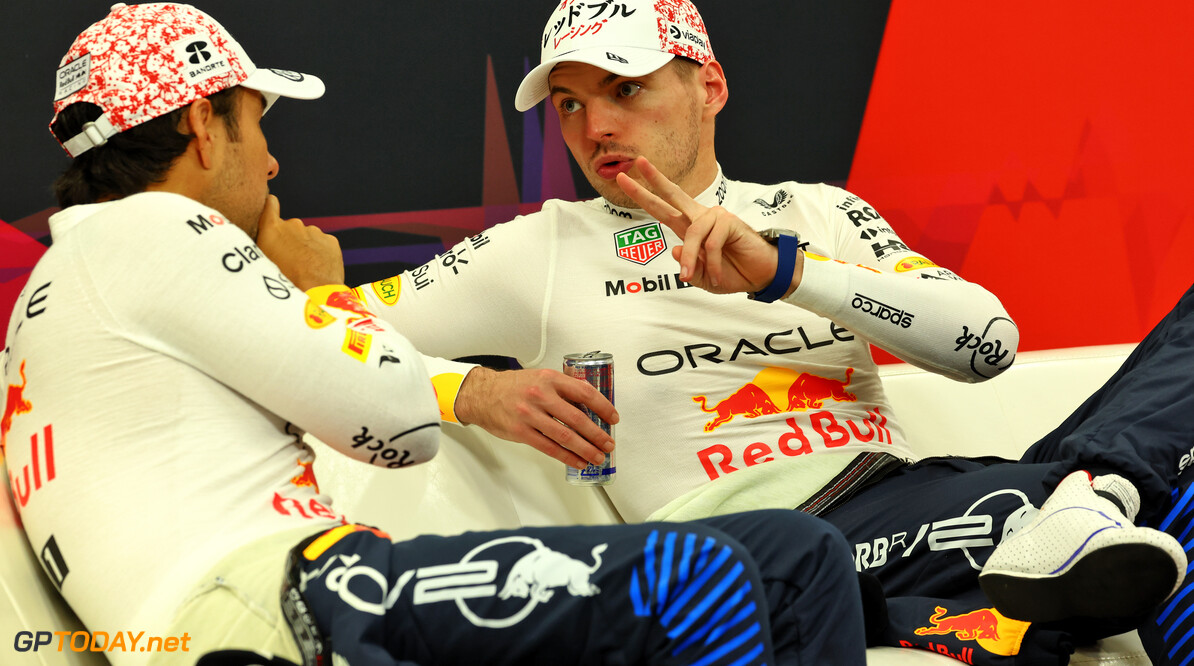 Formula One World Championship
(L to R): Max Verstappen (NLD) Red Bull Racing and team mate Sergio Perez (MEX) Red Bull Racing, in the post race FIA Press Conference.

07.04.2024. Formula 1 World Championship, Rd 4, Japanese Grand Prix, Suzuka, Japan, Race Day.

 - www.xpbimages.com, EMail: requests@xpbimages.com (C) Copyright: Coates / XPB Images
Motor Racing - Formula One World Championship - Japanese Grand Prix - Race Day - Suzuka, Japan
XPB Images
Suzuka
Japan

Formel1 Formel F1 Formula 1 Formula1 GP Grand Prix one Suzuka Ci
