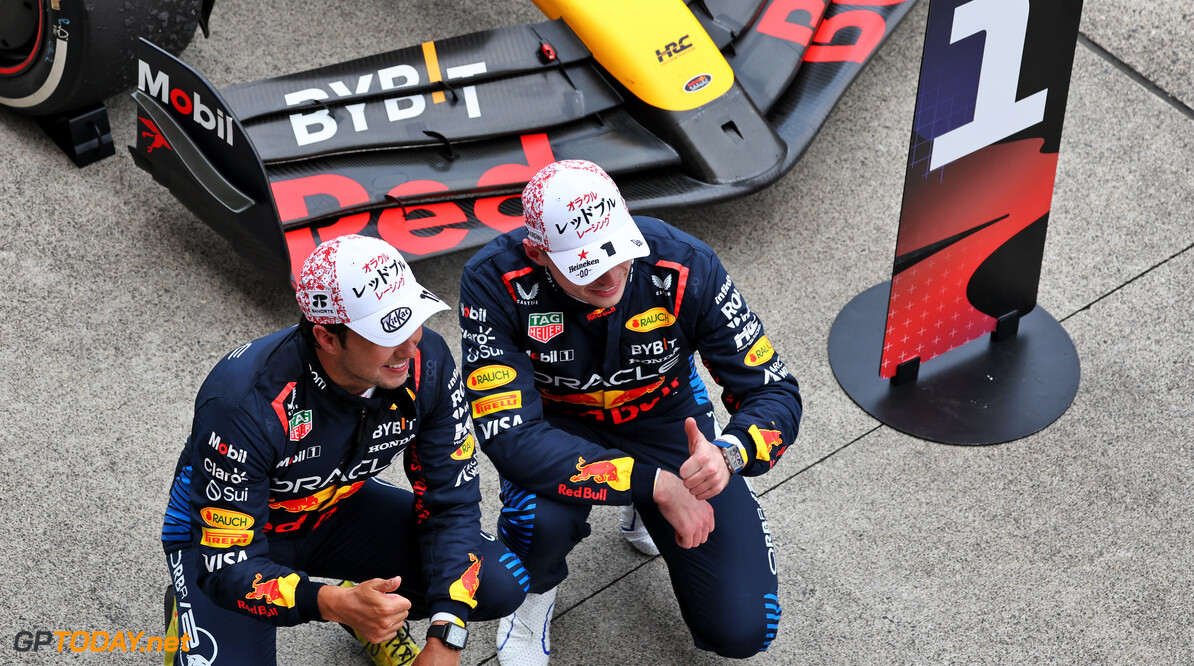 Formula One World Championship
Race winner Max Verstappen (NLD) Red Bull Racing RB20 celebrates with second placed team mate Sergio Perez (MEX) Red Bull Racing in parc ferme.

07.04.2024. Formula 1 World Championship, Rd 4, Japanese Grand Prix, Suzuka, Japan, Race Day.

- www.xpbimages.com, EMail: requests@xpbimages.com (C) Copyright: Moy / XPB Images
Motor Racing - Formula One World Championship - Japanese Grand Prix - Race Day - Suzuka, Japan
XPB Images
Suzuka
Japan

Formel1 Formel F1 Formula 1 Formula1 GP Grand Prix one Suzuka Ci
