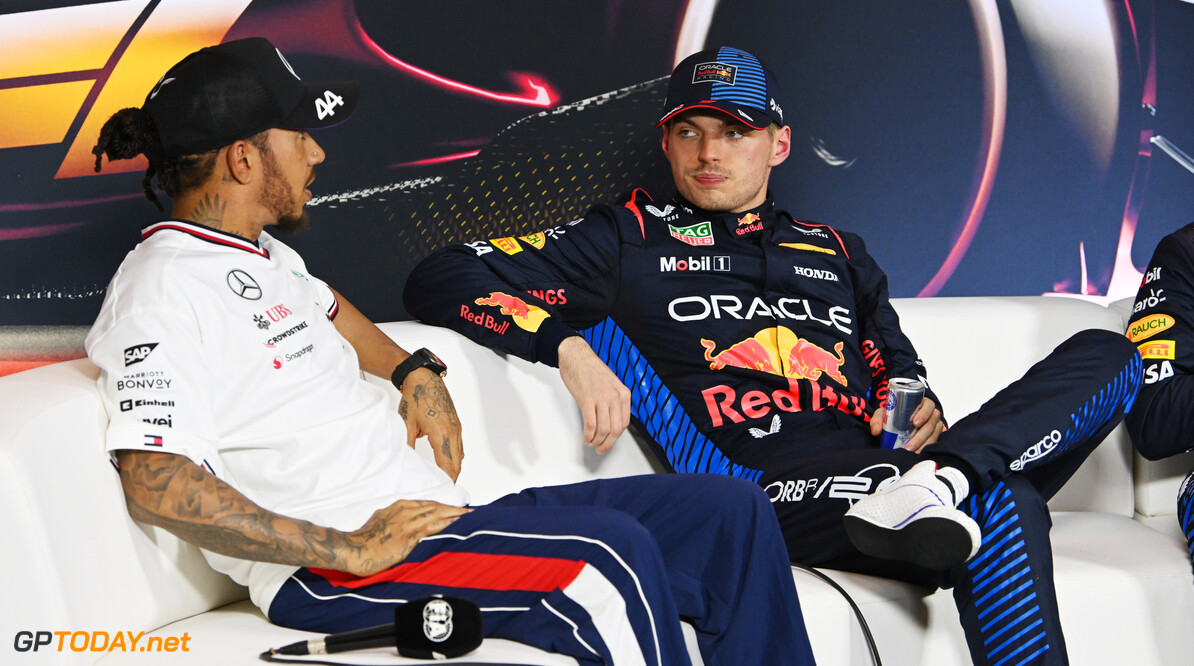 Formula One World Championship
(L to R): Lewis Hamilton (GBR) Mercedes AMG F1 and Max Verstappen (NLD) Red Bull Racing in the post Sprint FIA Press Conference.

- www.xpbimages.com, EMail: requests@xpbimages.com (C) Copyright: XPB Images
Motor Racing - Formula One World Championship - Chinese Grand Prix - Sprint and Qualifying Day - Shanghai, China
xpbimages.com
Shanghai
China

Formel1 Formel F1 Formula 1 Formula1 GP Grand Prix one Shanghai