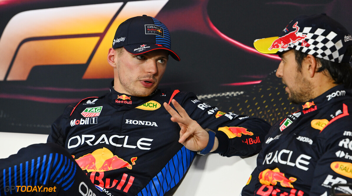 Formula One World Championship
(L to R): Max Verstappen (NLD) Red Bull Racing and Sergio Perez (MEX) Red Bull Racing in the post Sprint FIA Press Conference.

- www.xpbimages.com, EMail: requests@xpbimages.com (C) Copyright: XPB Images
Motor Racing - Formula One World Championship - Chinese Grand Prix - Sprint and Qualifying Day - Shanghai, China
xpbimages.com
Shanghai
China

Formel1 Formel F1 Formula 1 Formula1 GP Grand Prix one Shanghai