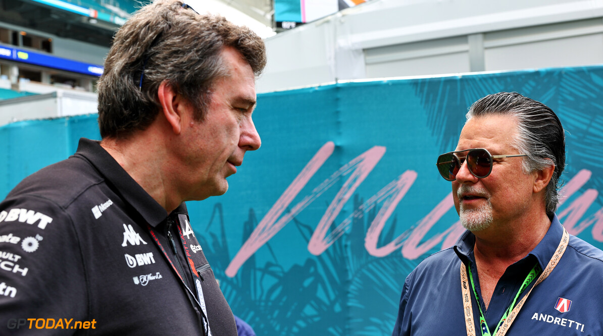 Formula One World Championship
(L to R): Bruno Famin (FRA) Alpine Motorsports Vice President and Alpine F1 Team Team Principal with Michael Andretti (USA) Andretti Global Chairman and CEO.

04.05.2024. Formula 1 World Championship, Rd 6, Miami Grand Prix, Miami, Florida, USA, Sprint and Qualifying Day.

- www.xpbimages.com, EMail: requests@xpbimages.com (C) Copyright: Charniaux / XPB Images
Motor Racing - Formula One World Championship - Miami Grand Prix - Sprint and Qualifying Day - Miami, USA
XPB Images
Miami
USA

Formel1 Formel F1 Formula 1 Formula1 GP Grand Prix one Miami Int