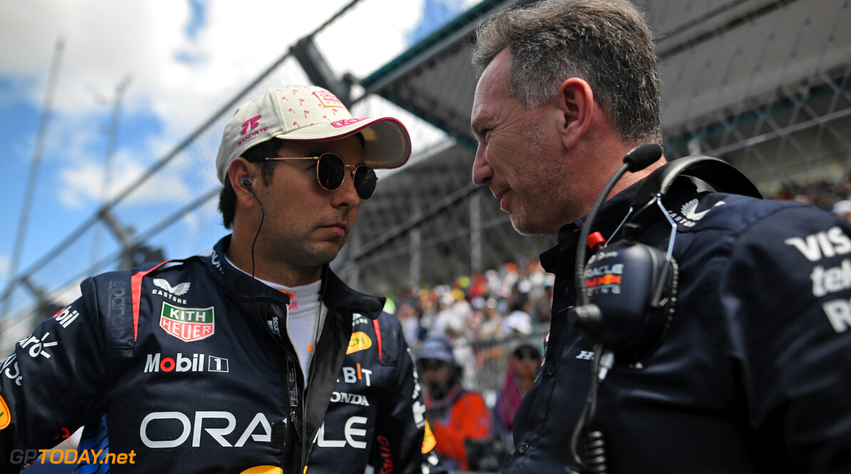 Formula One World Championship
(L to R): Sergio Perez (MEX) Red Bull Racing with Christian Horner (GBR) Red Bull Racing Team Principal on the grid.

04.05.2024. Formula 1 World Championship, Rd 6, Miami Grand Prix, Miami, Florida, USA, Sprint and Qualifying Day.

- www.xpbimages.com, EMail: requests@xpbimages.com (C) Copyright: Price / XPB Images
Motor Racing - Formula One World Championship - Miami Grand Prix - Sprint and Qualifying Day - Miami, USA
XPB Images
Miami
USA

Formel1 Formel F1 Formula 1 Formula1 GP Grand Prix one Miami Int