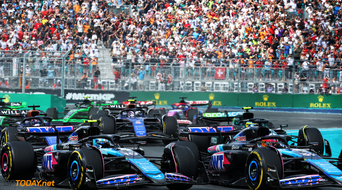 Formula One World Championship
(L to R): Pierre Gasly (FRA) Alpine F1 Team A524 and Esteban Ocon (FRA) Alpine F1 Team A524 at the start of the race.

05.05.2024. Formula 1 World Championship, Rd 6, Miami Grand Prix, Miami, Florida, USA, Race Day.

- www.xpbimages.com, EMail: requests@xpbimages.com (C) Copyright: Charniaux / XPB Images
Motor Racing - Formula One World Championship - Miami Grand Prix - Race Day - Miami, USA
XPB Images
Miami
USA

Formel1 Formel F1 Formula 1 Formula1 GP Grand Prix one Miami Int