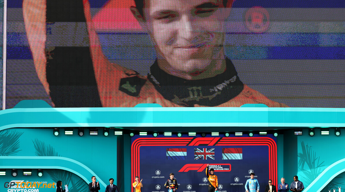 Formula One World Championship
The podium (L to R): Andrea Stella (ITA) McLaren Team Principal; Max Verstappen (NLD) Red Bull Racing, second; Lando Norris (GBR) McLaren, race winner; Charles Leclerc (MON) Ferrari, third.

05.05.2024. Formula 1 World Championship, Rd 6, Miami Grand Prix, Miami, Florida, USA, Race Day.

- www.xpbimages.com, EMail: requests@xpbimages.com (C) Copyright: Bearne / XPB Images
Motor Racing - Formula One World Championship - Miami Grand Prix - Race Day - Miami, USA
XPB Images
Miami
USA

Formel1 Formel F1 Formula 1 Formula1 GP Grand Prix one Miami Int