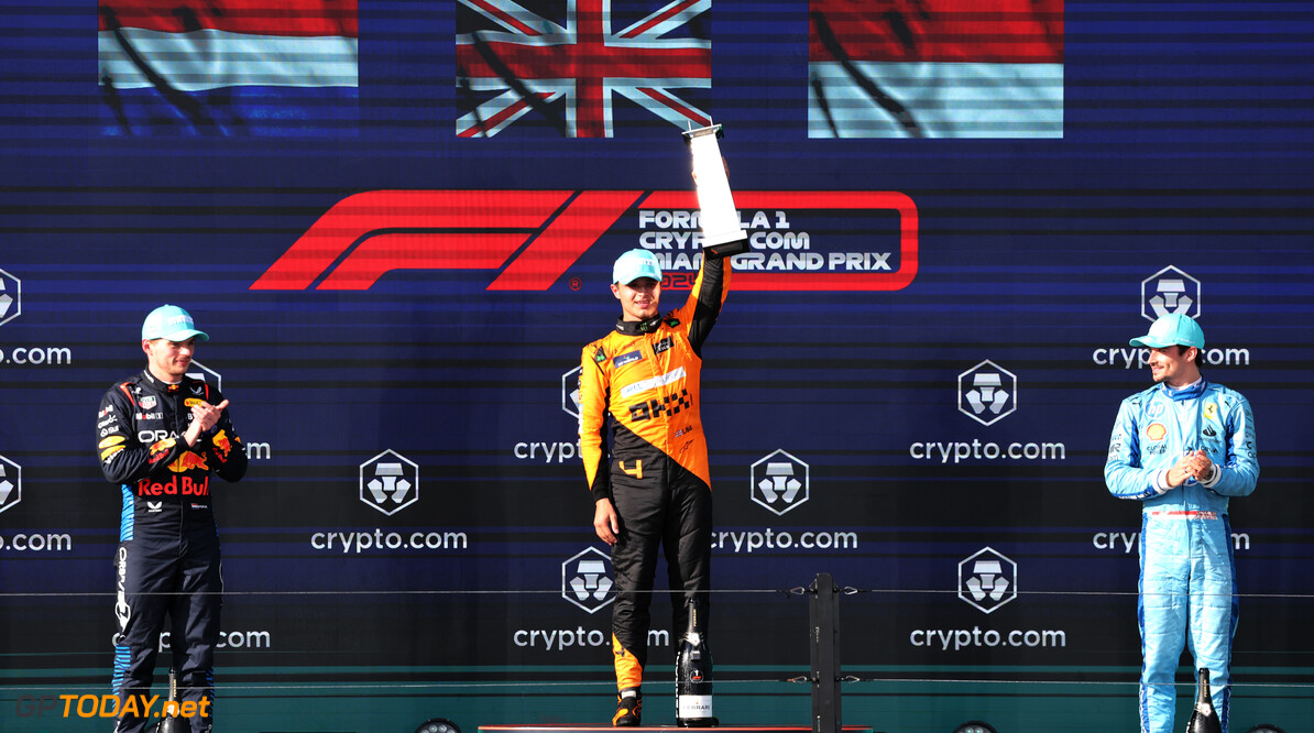 Formula One World Championship
The podium (L to R): Max Verstappen (NLD) Red Bull Racing, second; Lando Norris (GBR) McLaren, race winner; Charles Leclerc (MON) Ferrari, third.

05.05.2024. Formula 1 World Championship, Rd 6, Miami Grand Prix, Miami, Florida, USA, Race Day.

- www.xpbimages.com, EMail: requests@xpbimages.com (C) Copyright: Bearne / XPB Images
Motor Racing - Formula One World Championship - Miami Grand Prix - Race Day - Miami, USA
XPB Images
Miami
USA

Formel1 Formel F1 Formula 1 Formula1 GP Grand Prix one Miami Int