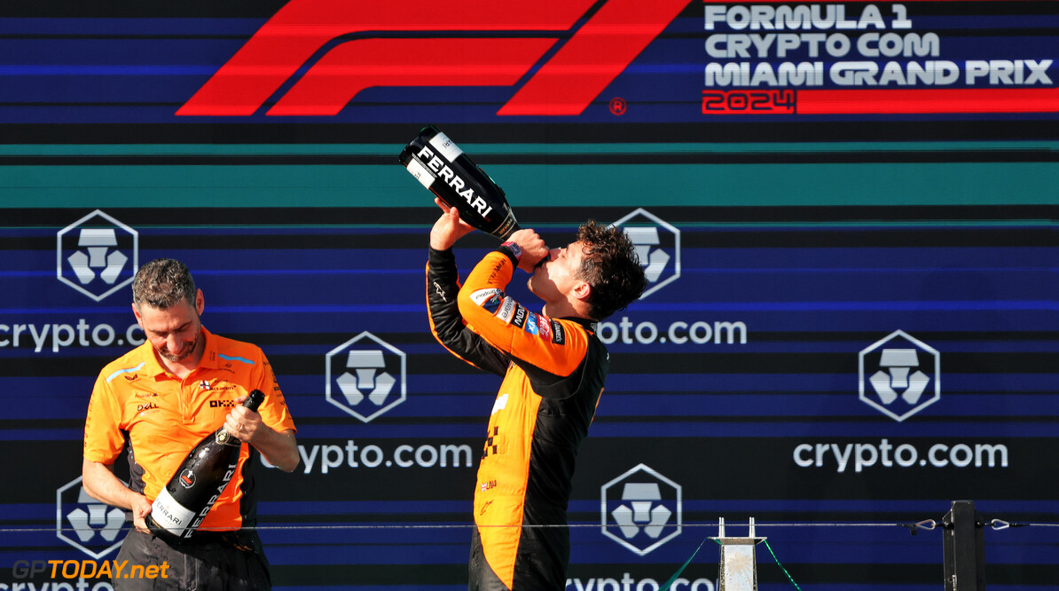 Formula One World Championship
(L to R): Andrea Stella (ITA) McLaren Team Principal with race winner Lando Norris (GBR) McLaren on the podium.

05.05.2024. Formula 1 World Championship, Rd 6, Miami Grand Prix, Miami, Florida, USA, Race Day.

- www.xpbimages.com, EMail: requests@xpbimages.com (C) Copyright: Bearne / XPB Images
Motor Racing - Formula One World Championship - Miami Grand Prix - Race Day - Miami, USA
XPB Images
Miami
USA

Formel1 Formel F1 Formula 1 Formula1 GP Grand Prix one Miami Int