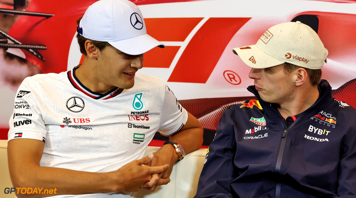Formula One World Championship
(L to R): George Russell (GBR) Mercedes AMG F1 and Max Verstappen (NLD) Red Bull Racing, in the FIA Press Conference.

23.05.2024. Formula 1 World Championship, Rd 8, Monaco Grand Prix, Monte Carlo, Monaco, Preparation Day.

- www.xpbimages.com, EMail: requests@xpbimages.com (C) Copyright: Moy / XPB Images
Motor Racing - Formula One World Championship - Monaco Grand Prix - Preparation Day - Monte Carlo, Monaco
XPB Images
Monaco
Monte Carlo

Formel1 Formel F1 Formula 1 Formula1 GP Grand Prix one May Monac