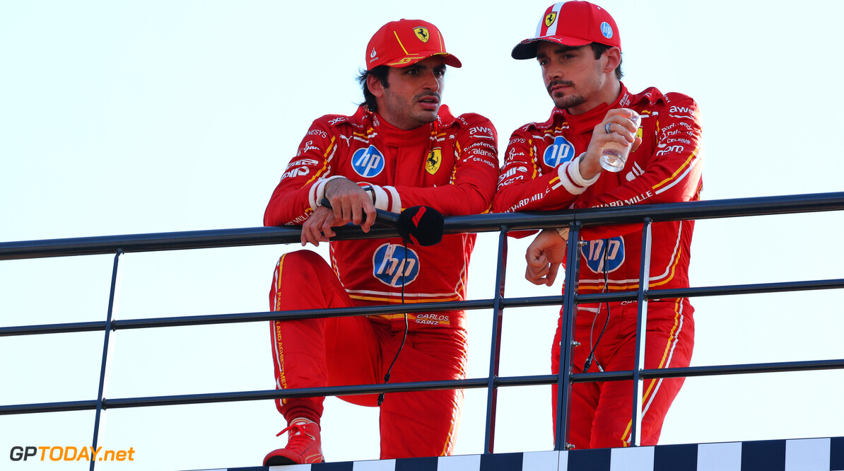 Formula One World Championship
(L to R): Third placed Carlos Sainz Jr (ESP) Ferrari with team mate and pole sitter Charles Leclerc (MON) Ferrari in qualifying parc ferme.

25.05.2024. Formula 1 World Championship, Rd 8, Monaco Grand Prix, Monte Carlo, Monaco, Qualifying Day.

 - www.xpbimages.com, EMail: requests@xpbimages.com (C) Copyright: Coates / XPB Images
Motor Racing - Formula One World Championship - Monaco Grand Prix - Qualifying Day - Monte Carlo, Monaco
XPB Images
Monaco
Monte Carlo

Formel1 Formel F1 Formula 1 Formula1 GP Grand Prix one May Monac