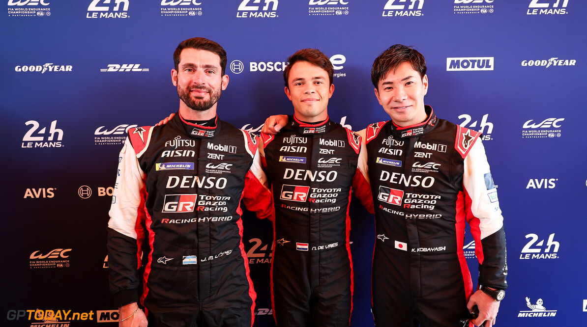 World Endurance Championship
(L to R): Jose Maria Lopez (ARG) Toyota Gazoo Racing; Nyck de Vries (NLD) Toyota Gazoo Racing; Kamui Kobayashi (JPN) Toyota Gazoo Racing.

07-09.06.2024. FIA World Endurance Championship, Le Mans Scrutineering and Test, Le Mans, France.

- www.xpbimages.com, EMail: requests@xpbimages.com (C) Copyright: Moy / XPB Images
Motor Racing - FIA World Endurance Championship - WEC - Le Mans Scrutineering - Le Mans, France
xpbimages.com
Le Mans
France

WEC World Endurance Championship France Sportscars Sports Cars T