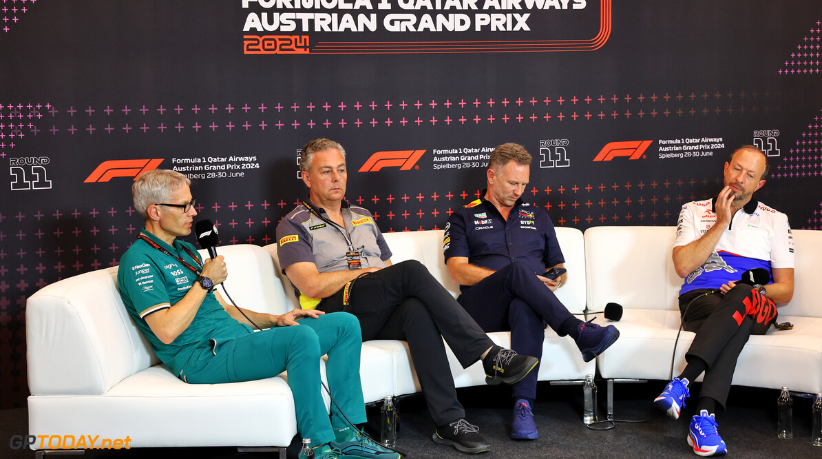 Formula One World Championship
(L to R): Mike Krack (LUX) Aston Martin F1 Team, Team Principal; Mario Isola (ITA) Pirelli Racing Manager; Christian Horner (GBR) Red Bull Racing Team Principal; and Peter Bayer (AUT) RB Chief Executive Officer, in the FIA Press Conference.

28.06.2024. Formula 1 World Championship, Rd 11, Austrian Grand Prix, Spielberg, Austria, Sprint Qualifying Day.

- www.xpbimages.com, EMail: requests@xpbimages.com (C) Copyright: Charniaux / XPB Images
Motor Racing - Formula One World Championship - Austrian Grand Prix - Sprint Qualifying Day - Spielberg, Austria
xpbimages.com
Spielberg
Austria

Formel1 Formel F1 Formula 1 Formula1 GP Grand Prix one Circuit A