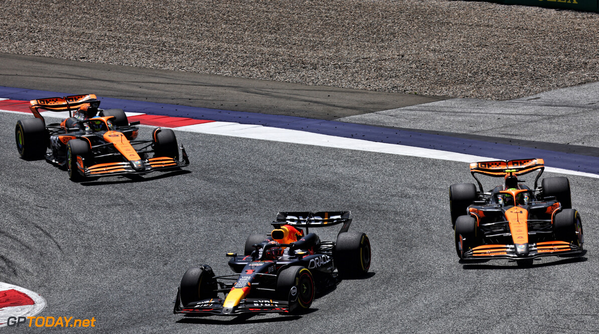 Formula One World Championship
Max Verstappen (NLD) Red Bull Racing RB20 leads Lando Norris (GBR) McLaren MCL38 and Oscar Piastri (AUS) McLaren MCL38.

29.06.2024. Formula 1 World Championship, Rd 11, Austrian Grand Prix, Spielberg, Austria, Sprint and Qualifying Day.

 - www.xpbimages.com, EMail: requests@xpbimages.com (C) Copyright: Coates / XPB Images
Motor Racing - Formula One World Championship - Austrian Grand Prix - Sprint and Qualifying Day - Spielberg, Austria
xpbimages.com
Spielberg
Austria

Formel1 Formel F1 Formula 1 Formula1 GP Grand Prix one Circuit A