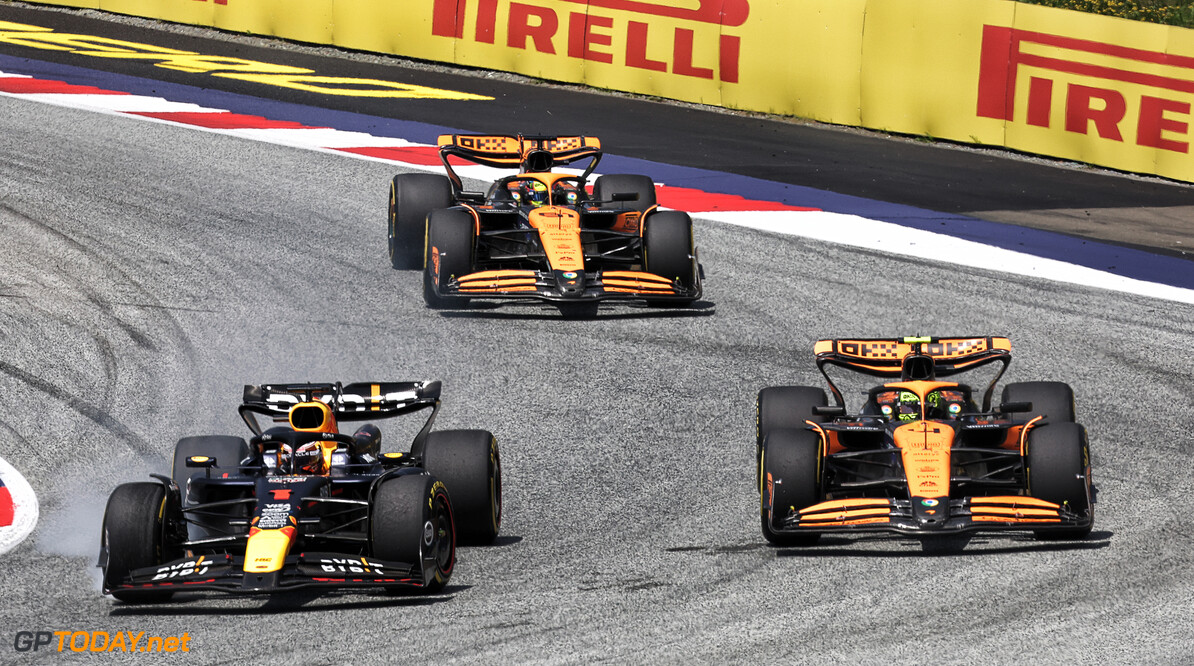 Formula One World Championship
Max Verstappen (NLD) Red Bull Racing RB20 and Lando Norris (GBR) McLaren MCL38 battle for the lead of the race.

29.06.2024. Formula 1 World Championship, Rd 11, Austrian Grand Prix, Spielberg, Austria, Sprint and Qualifying Day.

- www.xpbimages.com, EMail: requests@xpbimages.com (C) Copyright: Bearne / XPB Images
Motor Racing - Formula One World Championship - Austrian Grand Prix - Sprint and Qualifying Day - Spielberg, Austria
xpbimages.com
Spielberg
Austria

Formel1 Formel F1 Formula 1 Formula1 GP Grand Prix one Circuit A